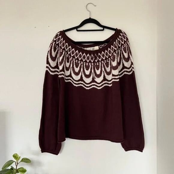 Anthropologie Field Flower Red and White Sweater - Picture 2 of 10